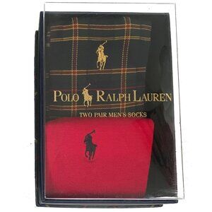 NEW Polo Ralph Lauren 2 Pair Sock Set in Gift Box! Red & Green Tartan Plaid